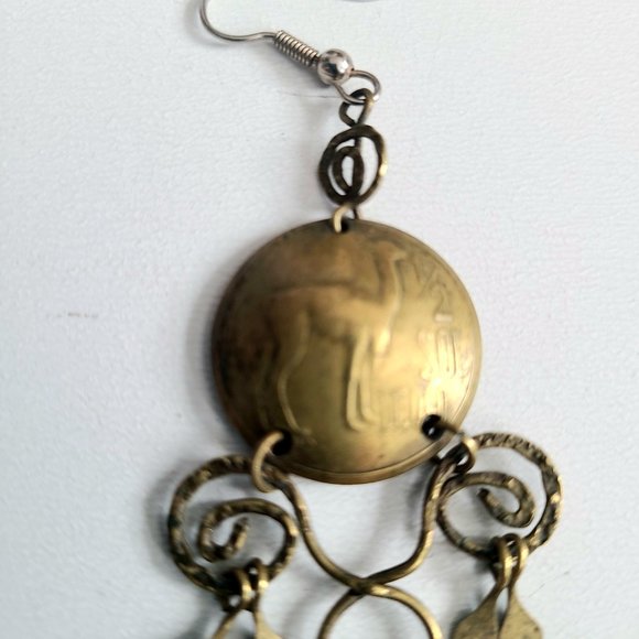 Hand made dangling brass earrings made of Peru coins. - Picture 4 of 7